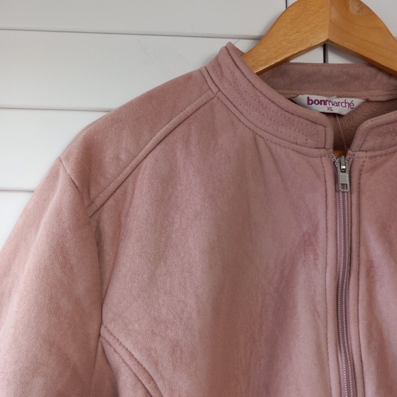 Bonmarche Suedette Bomber Jacket Size XL Rose Dusky Pink - Picture 2 of 12